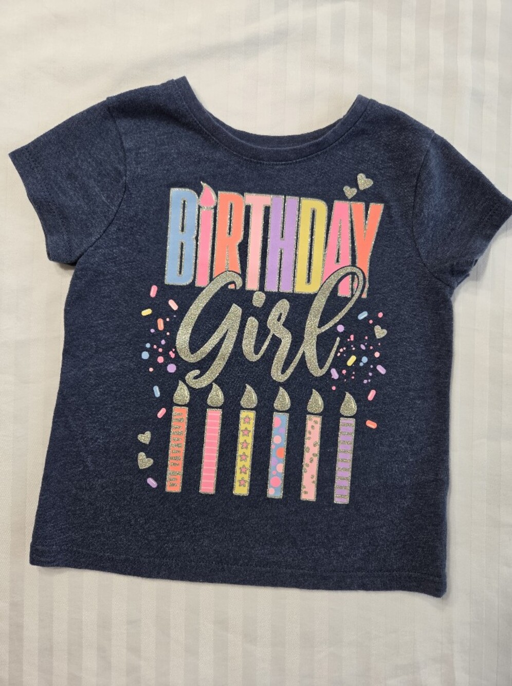 Garanimals Navy Birthday Girl Glitter Tee with Pink Yellow Blue Accents